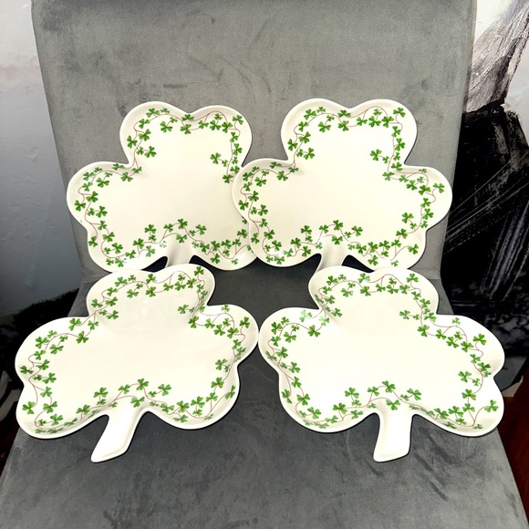 Shamrock clover salad plates st Patrick’s day - Picture 1 of 5